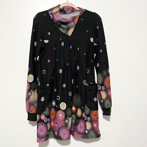 Womens Artsy Printed Tunic Sweater M Eclectic Maximalist Indie Gallery Studio